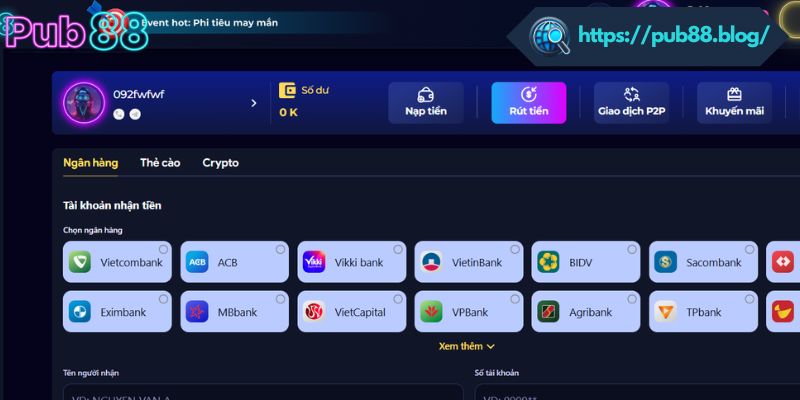 Hướng dẫn cách rút tiền PUB88 chính xác cho bet thủ