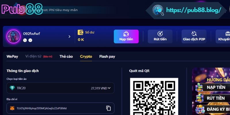 Hướng dẫn quy trình nạp tiền PUB88 nhanh chóng trong 2 phút