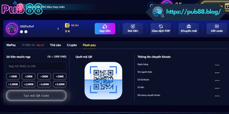 Nhà cái PUB88 hỗ trợ nạp tiền qua nhiều kênh