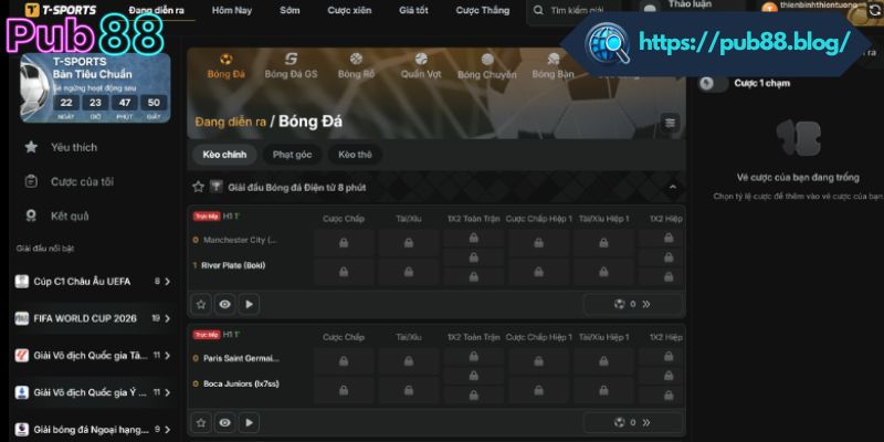 Trải nghiệm đặt kèo thể thao PUB88 tại sảnh T-SPORTS
