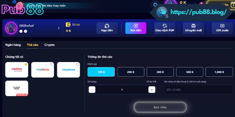 Yêu cầu chung khi rút tiền trên nhà cái PUB88